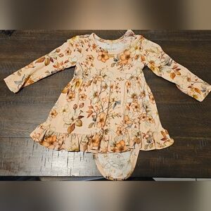 Posh Peanut Brown and Orange Pleated Baby Girl Dress, Reese 6-12M